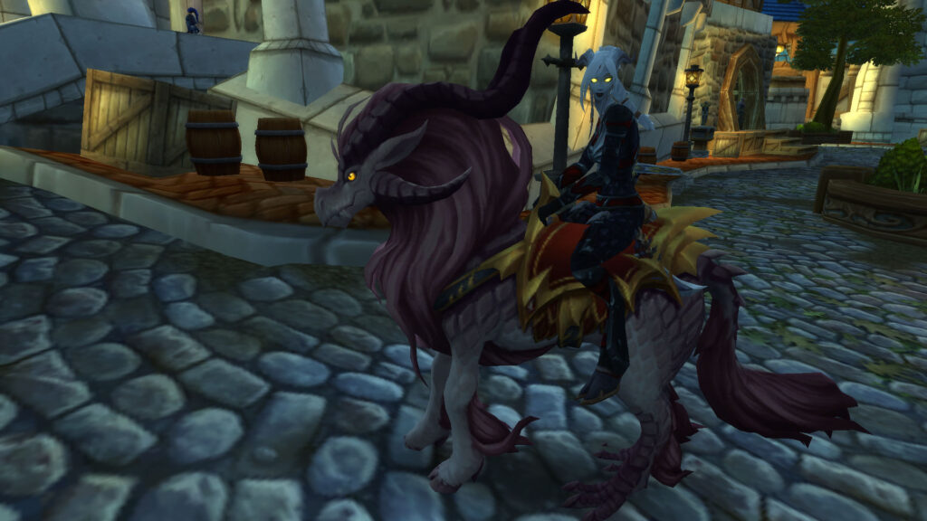 WoW horned Draenei riding a horned steed